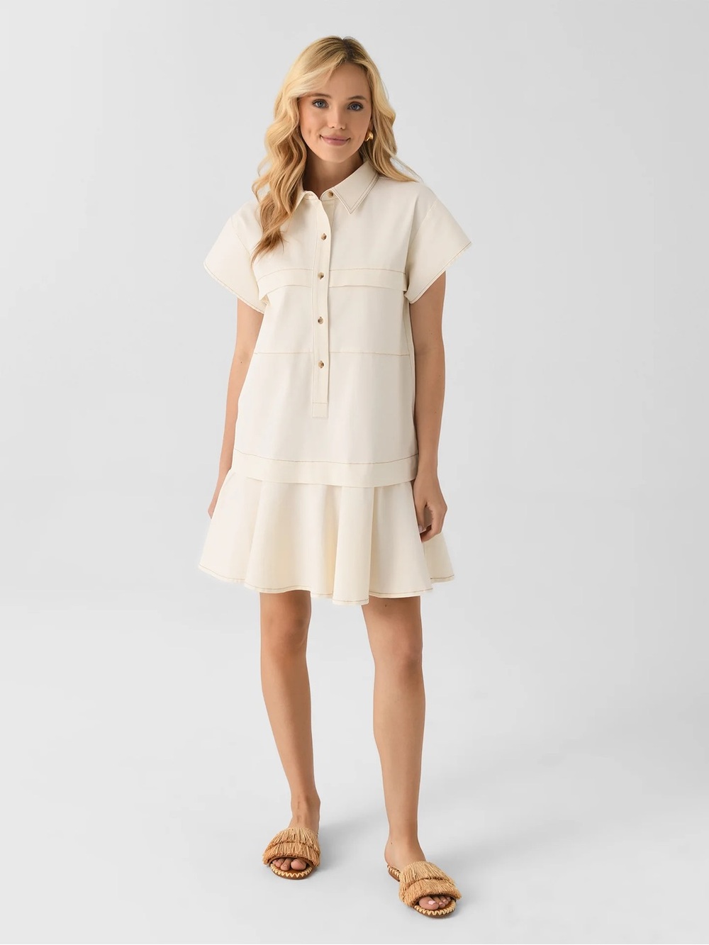 HUNTER BELL Cream Short-Sleeve Mini Dress
